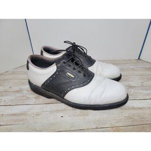 FootJoy DryJoys AQUAFLEX Leather Men's Size 9.5M White Black Golf Shoes 53695 FJ